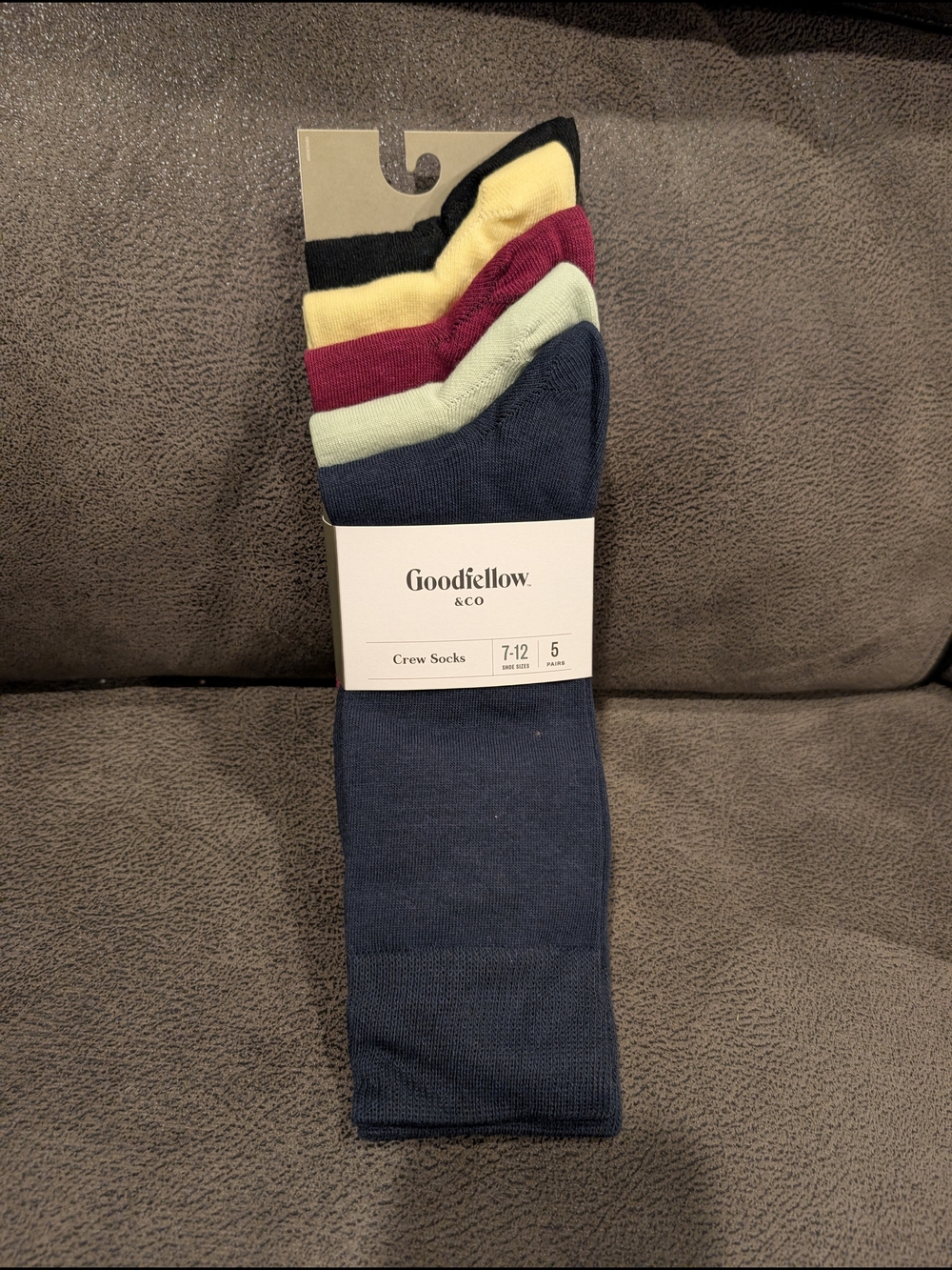 Goodfellow & Co Five-Pack Crew Socks in Navy, Black, Yellow, Maroon, Mint